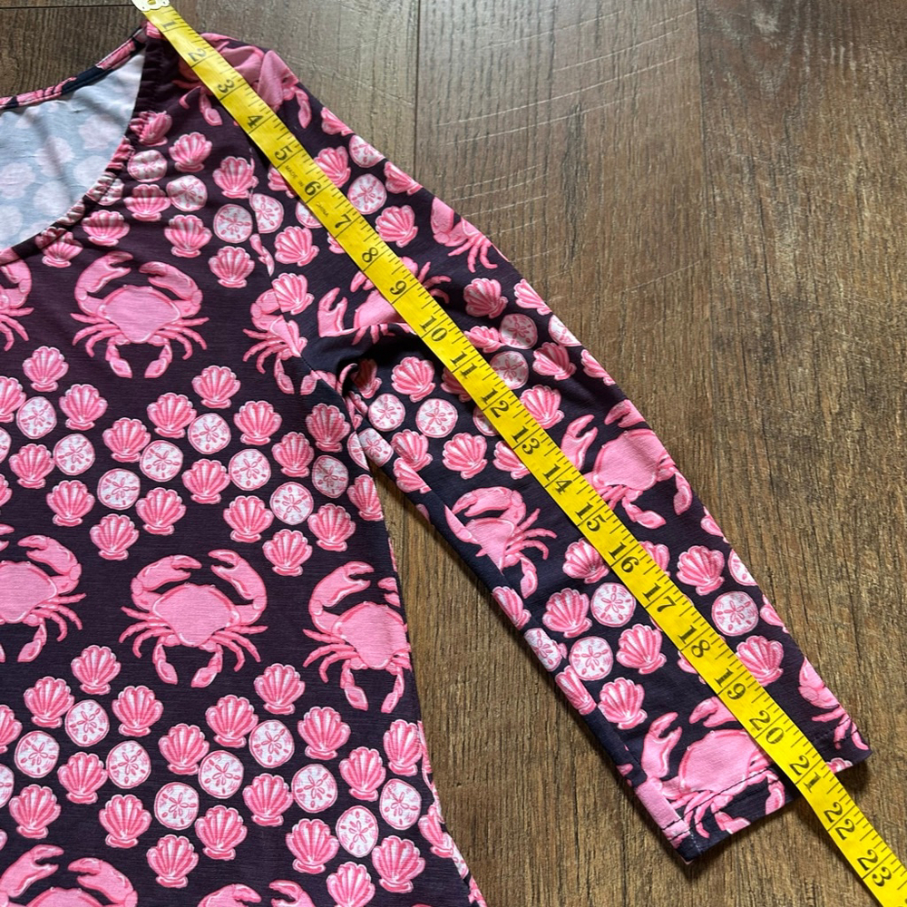 Women's Simply Southern Long Sleeve Dress S Black Pink Crab Shells - Picture 5 of 9